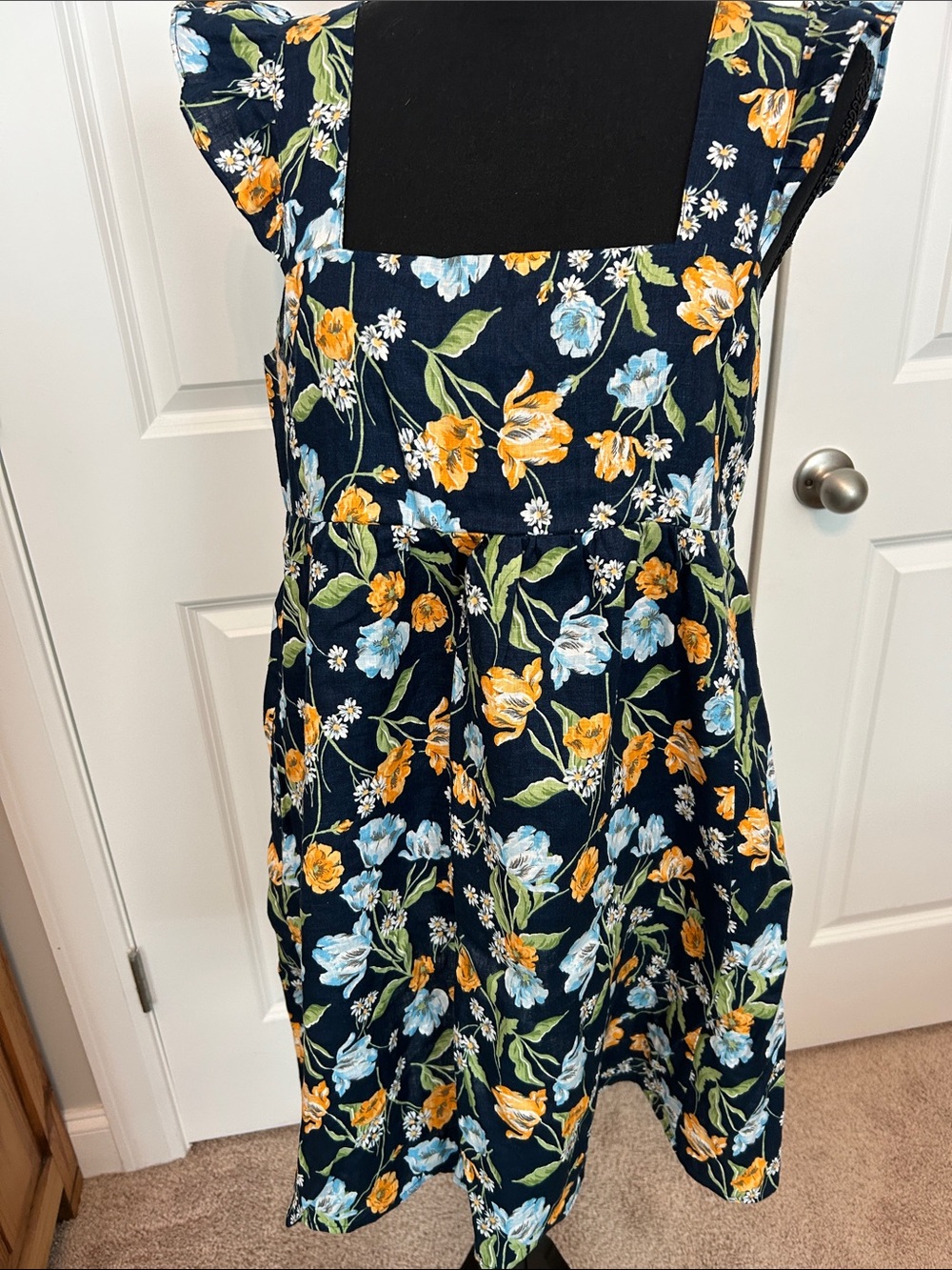 Draper James Navy Floral Flutter-Sleeve - Yellow & Light Blue Flowers